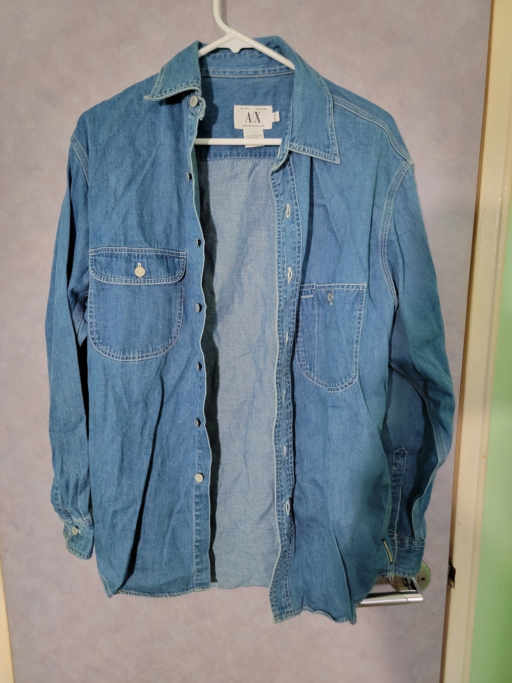 Vntg A/X Armani Exchange Men's Light Blue Denim Shirt Jacket
